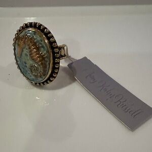 Artistic Seahorse Ring with Gold Beading